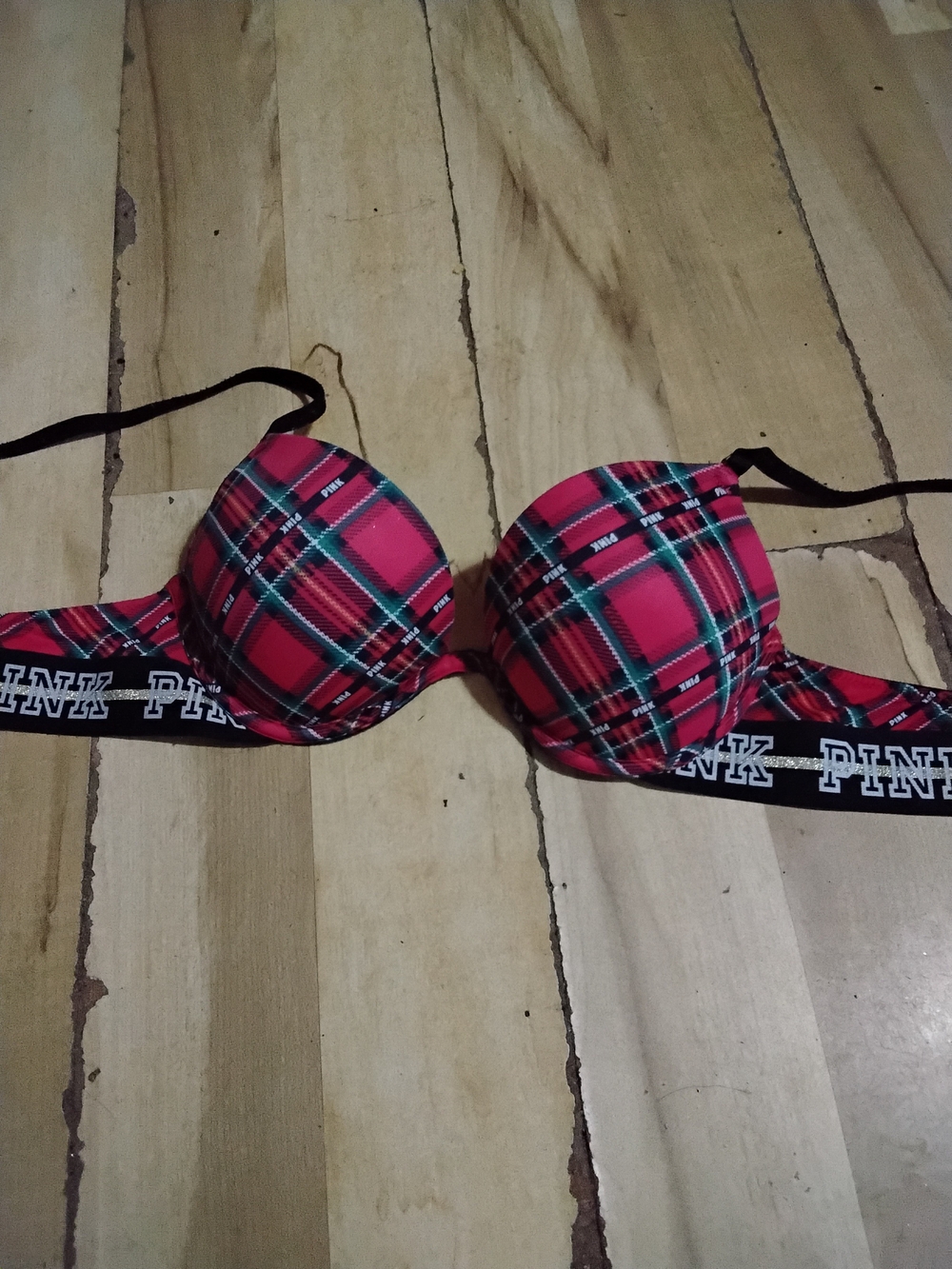 PINK VS Black and Red Plaid Bombshell Suoer Push Up Bra